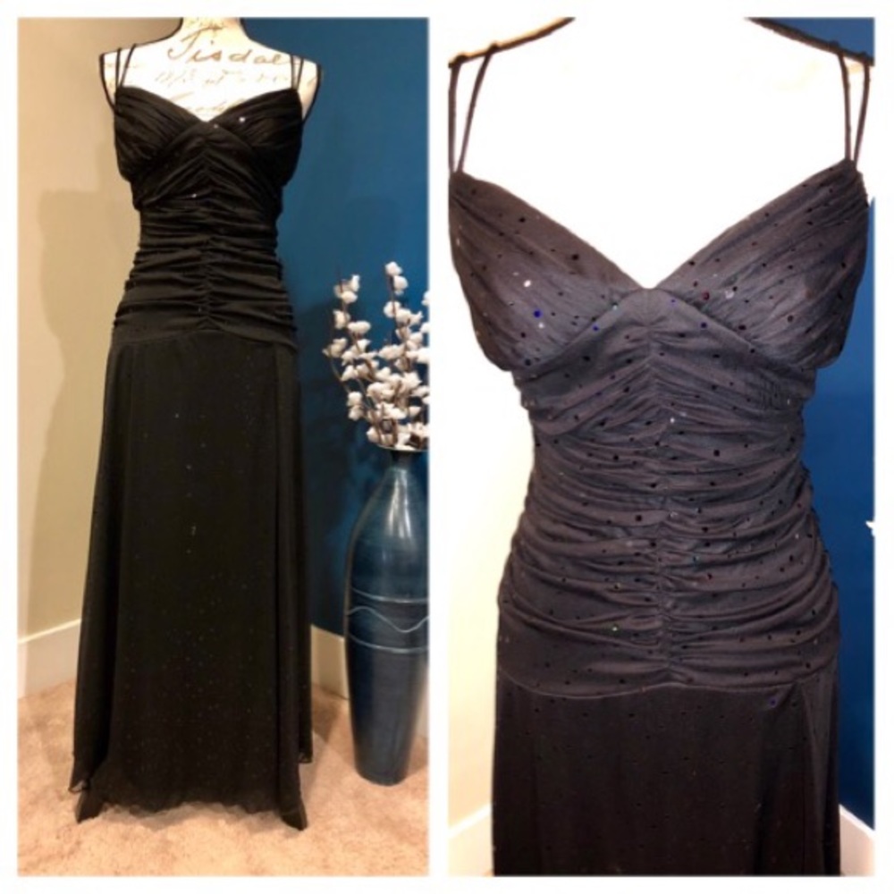 Floor length black sequin dress